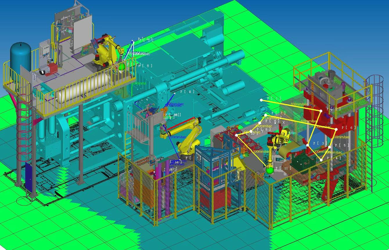 布勒2200t壓鑄機周邊用噴涂-取件、冷卻、去渣包-風冷/轉運、精切機器人自動化系統